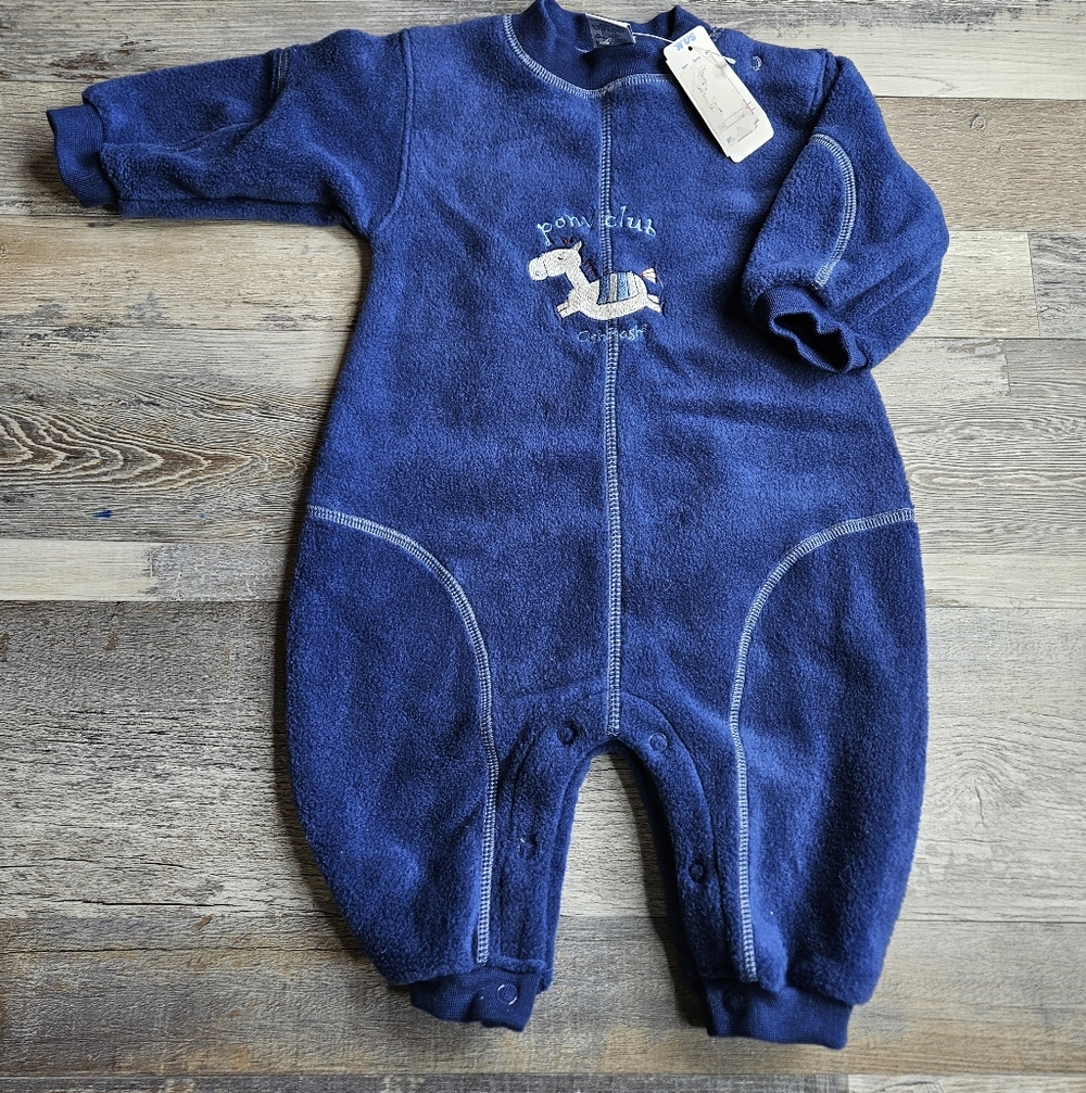 OshKosh Baby Vintage NEW Blue Fleece One Piece Full Body Pony Club Embroidery